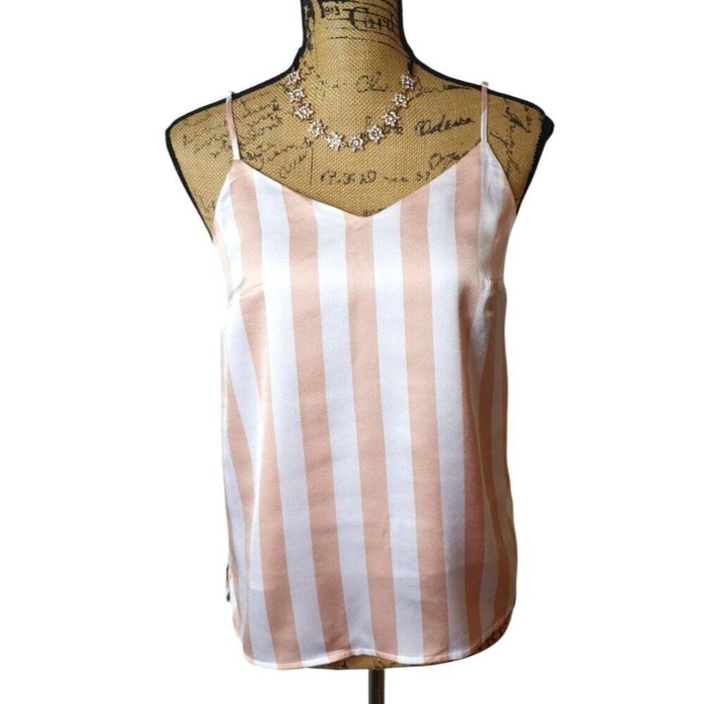 Apt. 9 Womens Cami S Pink White Femme Sleeveless Striped Top Resort Preppy Soft